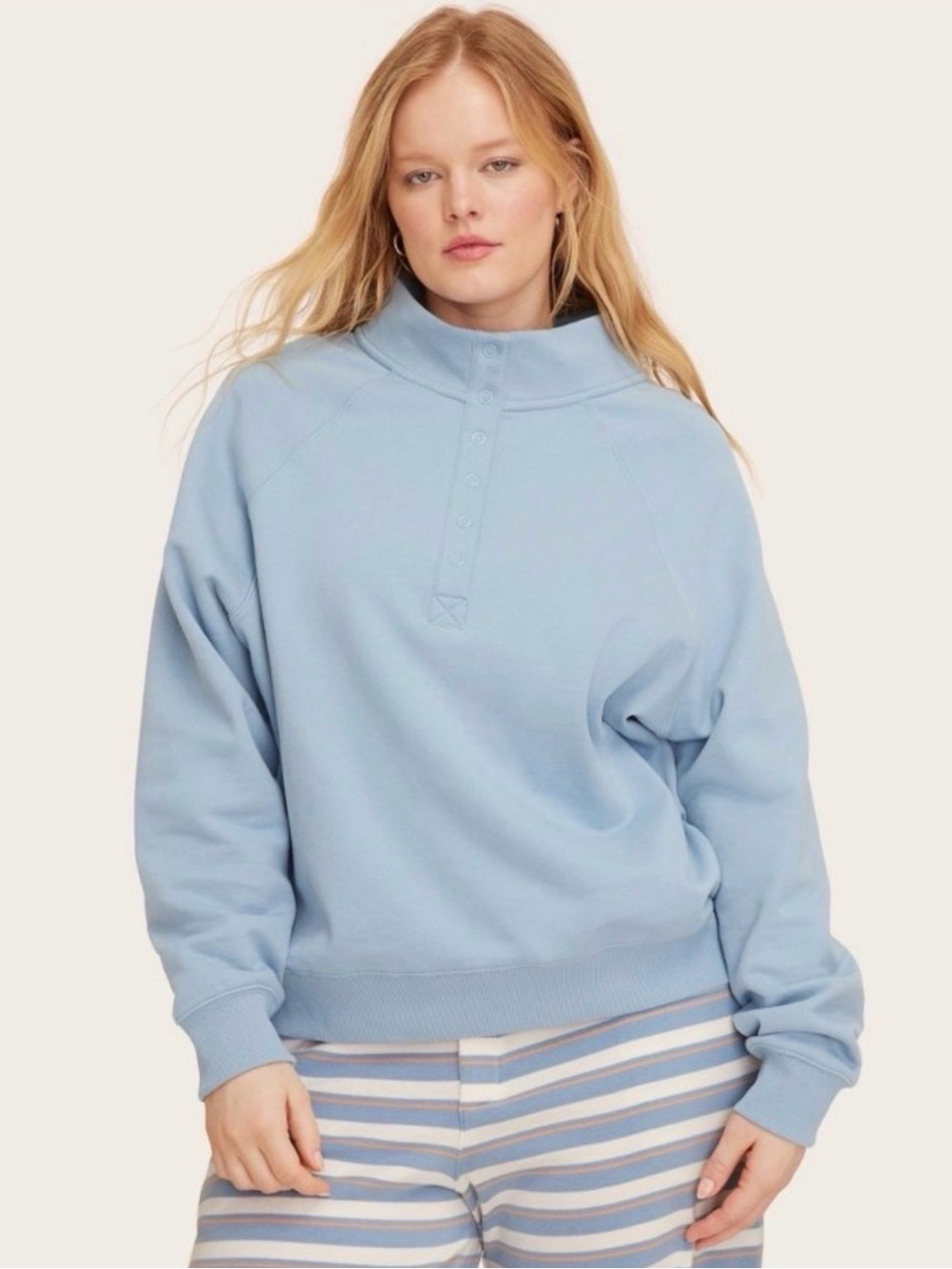 Parke x Target Mockneck Popover Sweatshirt Snap Button Pullover Blue Size S/M